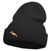 Tropical Bird Icon Embroidered Waffle Knit Cuff Beanie - Black OSFM