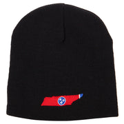 Tennessee State Flag Map Embroidered 8 Inch Knitted Short Beanie