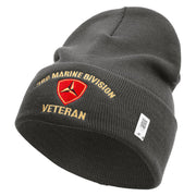 3rd Marine Division Veteran Logo Embroidered 12 Inch Solid Knit Cuff Long Beanie Made in USA - Charcoal OSFM