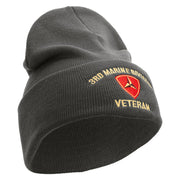 3rd Marine Division Veteran Logo Embroidered 12 Inch Solid Knit Cuff Long Beanie Made in USA - Charcoal OSFM