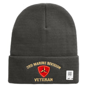 3rd Marine Division Veteran Logo Embroidered 12 Inch Solid Knit Cuff Long Beanie Made in USA - Charcoal OSFM