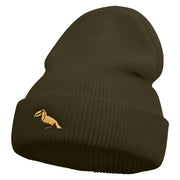 Tropical Bird Icon Embroidered Waffle Knit Cuff Beanie - Olive OSFM