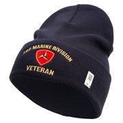 3rd Marine Division Veteran Logo Embroidered 12 Inch Solid Knit Cuff Long Beanie Made in USA - Navy OSFM