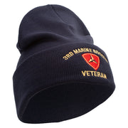 3rd Marine Division Veteran Logo Embroidered 12 Inch Solid Knit Cuff Long Beanie Made in USA - Navy OSFM