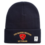 3rd Marine Division Veteran Logo Embroidered 12 Inch Solid Knit Cuff Long Beanie Made in USA - Navy OSFM