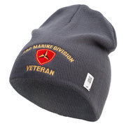 3rd Marine Division Veteran Symbol Embroidered 8 Inch Solid Knit Short Beanie Made in USA - Charcoal OSFM