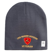 3rd Marine Division Veteran Symbol Embroidered 8 Inch Solid Knit Short Beanie Made in USA - Charcoal OSFM