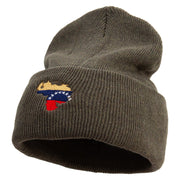 Made in USA Venezuela Flag Map Embroidered Stretch ECO Cotton Long Beanie - Olive OSFM