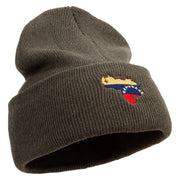 Made in USA Venezuela Flag Map Embroidered Stretch ECO Cotton Long Beanie - Olive OSFM