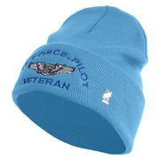 Air Force Pilot Veteran Logo Embroidered 12 Inch Solid Knit Cuff Long Beanie Made in USA - Carolina-Blue OSFM