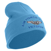 Air Force Pilot Veteran Logo Embroidered 12 Inch Solid Knit Cuff Long Beanie Made in USA - Carolina-Blue OSFM