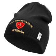 3rd Marine Division Veteran Symbol Embroidered 8 Inch Solid Knit Short Beanie Made in USA - Black OSFM