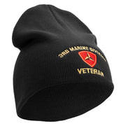 3rd Marine Division Veteran Symbol Embroidered 8 Inch Solid Knit Short Beanie Made in USA - Black OSFM