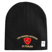3rd Marine Division Veteran Symbol Embroidered 8 Inch Solid Knit Short Beanie Made in USA - Black OSFM