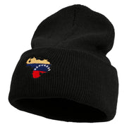 Made in USA Venezuela Flag Map Embroidered Stretch ECO Cotton Long Beanie - Black OSFM