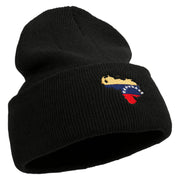 Made in USA Venezuela Flag Map Embroidered Stretch ECO Cotton Long Beanie - Black OSFM