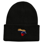 Made in USA Venezuela Flag Map Embroidered Stretch ECO Cotton Long Beanie - Black OSFM