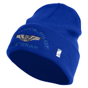 Air Force Pilot Veteran Logo Embroidered 12 Inch Solid Knit Cuff Long Beanie Made in USA - Royal-Blue OSFM