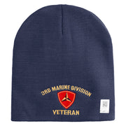 3rd Marine Division Veteran Symbol Embroidered 8 Inch Solid Knit Short Beanie Made in USA - Navy OSFM