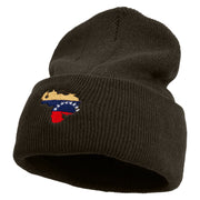 Made in USA Venezuela Flag Map Embroidered Stretch ECO Cotton Long Beanie - Brown OSFM