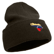 Made in USA Venezuela Flag Map Embroidered Stretch ECO Cotton Long Beanie - Brown OSFM