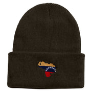 Made in USA Venezuela Flag Map Embroidered Stretch ECO Cotton Long Beanie - Brown OSFM