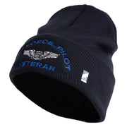 Air Force Pilot Veteran Logo Embroidered 12 Inch Solid Knit Cuff Long Beanie Made in USA