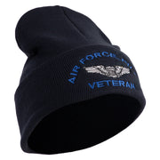 Air Force Pilot Veteran Logo Embroidered 12 Inch Solid Knit Cuff Long Beanie Made in USA