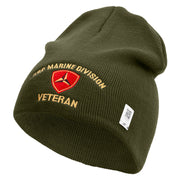 3rd Marine Division Veteran Symbol Embroidered 8 Inch Solid Knit Short Beanie Made in USA - Olive OSFM