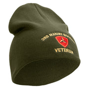 3rd Marine Division Veteran Symbol Embroidered 8 Inch Solid Knit Short Beanie Made in USA - Olive OSFM