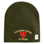 3rd Marine Division Veteran Symbol Embroidered 8 Inch Solid Knit Short Beanie Made in USA - Olive OSFM