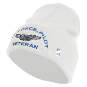 Air Force Pilot Veteran Logo Embroidered 12 Inch Solid Knit Cuff Long Beanie Made in USA - White OSFM