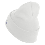 Air Force Pilot Veteran Logo Embroidered 12 Inch Solid Knit Cuff Long Beanie Made in USA - White OSFM