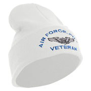 Air Force Pilot Veteran Logo Embroidered 12 Inch Solid Knit Cuff Long Beanie Made in USA - White OSFM
