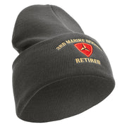 3rd Marine Division Retired Logo Embroidered 12 Inch Solid Knit Cuff Long Beanie Made in USA - Charcoal OSFM
