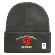 3rd Marine Division Retired Logo Embroidered 12 Inch Solid Knit Cuff Long Beanie Made in USA - Charcoal OSFM