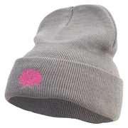 Water Lily Flower Embroidered 12 inch Acrylic Blank Cuff Long Beanie - Grey OSFM