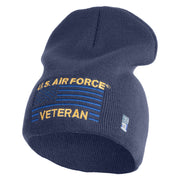 US Air Force Veteran with Flag Symbol Embroidered 8 Inch Solid Knit Short Beanie Made in USA - Navy OSFM