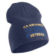 US Air Force Veteran with Flag Symbol Embroidered 8 Inch Solid Knit Short Beanie Made in USA - Navy OSFM