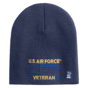 US Air Force Veteran with Flag Symbol Embroidered 8 Inch Solid Knit Short Beanie Made in USA - Navy OSFM