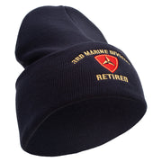 3rd Marine Division Retired Logo Embroidered 12 Inch Solid Knit Cuff Long Beanie Made in USA - Navy OSFM