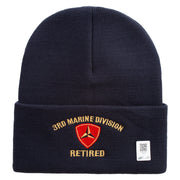 3rd Marine Division Retired Logo Embroidered 12 Inch Solid Knit Cuff Long Beanie Made in USA - Navy OSFM