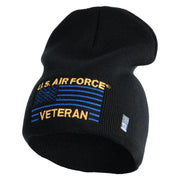 US Air Force Veteran with Flag Symbol Embroidered 8 Inch Solid Knit Short Beanie Made in USA - Black OSFM