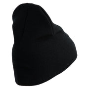 US Air Force Veteran with Flag Symbol Embroidered 8 Inch Solid Knit Short Beanie Made in USA - Black OSFM