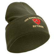 3rd Marine Division Retired Logo Embroidered 12 Inch Solid Knit Cuff Long Beanie Made in USA - Olive OSFM