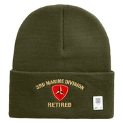 3rd Marine Division Retired Logo Embroidered 12 Inch Solid Knit Cuff Long Beanie Made in USA - Olive OSFM