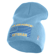 US Air Force Veteran with Flag Symbol Embroidered 8 Inch Solid Knit Short Beanie Made in USA - Carolina-Blue OSFM