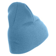 US Air Force Veteran with Flag Symbol Embroidered 8 Inch Solid Knit Short Beanie Made in USA - Carolina-Blue OSFM