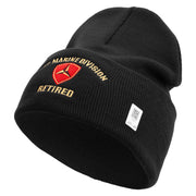 3rd Marine Division Retired Logo Embroidered 12 Inch Solid Knit Cuff Long Beanie Made in USA - Black OSFM