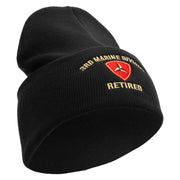 3rd Marine Division Retired Logo Embroidered 12 Inch Solid Knit Cuff Long Beanie Made in USA - Black OSFM